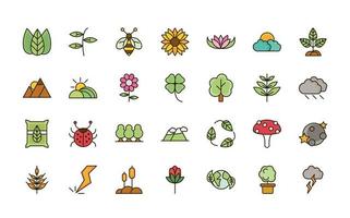 jeu d'icônes de dessin écologie botanique feuillage nature vecteur