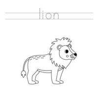 trace des lettres et Couleur noir et blanc dessin animé lion. vecteur