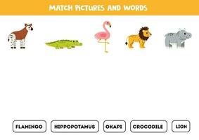 rencontre des photos et mots. logique puzzle pour enfants. africain animaux. vecteur