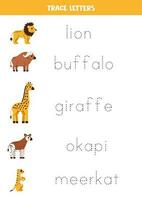 tracé des lettres avec mignonne africain animaux. l'écriture entraine toi. vecteur