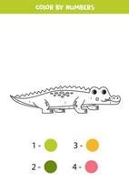Couleur dessin animé crocodile par Nombres. feuille de travail pour enfants. vecteur