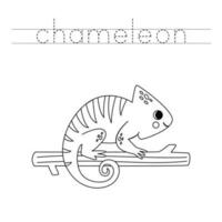 trace le des lettres et Couleur dessin animé caméléon. écriture entraine toi pour enfants. vecteur