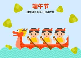 bateau dragon pagayant avec le vecteur du festival des bateaux dragons zongzi