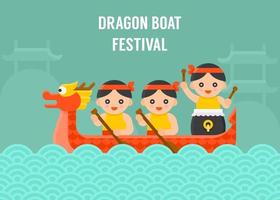 bateau dragon pagayant avec pagayeur et batteur vecteur