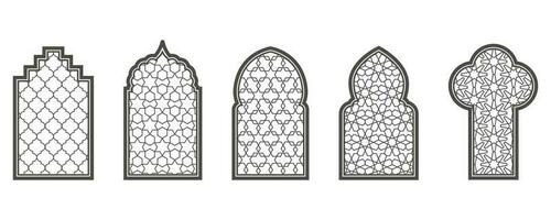 Ramadan fenêtre avec modèle. arabe Cadre de mosquée porte. islamique conception modèle. vecteur Oriental décoration avec ornement.