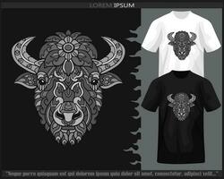 monochrome bison tête mandala les arts isolé sur noir et blanc t chemise. vecteur