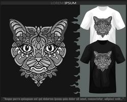 monochrome chat mandala les arts isolé sur noir et blanc t chemise. vecteur