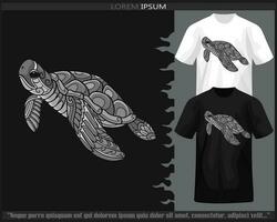 monochrome mer tortue mandala les arts isolé sur noir et blanc t chemise. vecteur