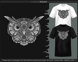 monochrome hibou tête mandala les arts isolé sur noir et blanc t chemise. vecteur