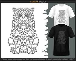 chat mandala les arts isolé sur noir et blanc t chemise. vecteur