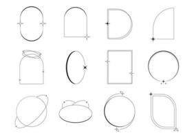 moderne minimaliste esthétique linéaire cadres, arcs, étoiles et éléments branché rétro style pour social médias, bannières, affiche conception, vecteur ensemble, collection