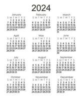 calendrier modèle pour le année 2024 dans Facile minimaliste style, la semaine départs sur dimanche, vecteur imprimable page