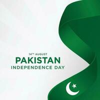 14e août content indépendance journée Pakistan avec agitant drapeau. vecteur illustration conception
