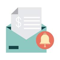 icône de style plat de notification de paiement d'argent de facture d'enveloppe de banque mobile vecteur