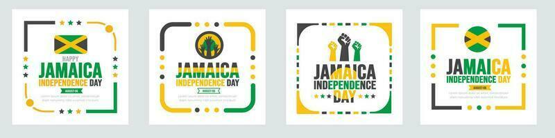 Jamaïque content indépendance journée autocollant ou social médias Publier bannière conception modèle ensemble. vacances concept. arrière-plan, bannière, placard, carte, et affiche conception paquet modèle. vecteur