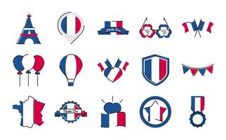 france et bastille day line et style de remplissage icon set vector design