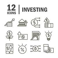 investir entreprise économie financière argent icônes définies icône de style de ligne vecteur