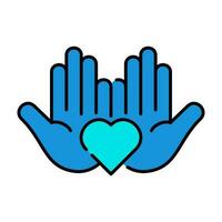 mains paume l'amour contour bleu icône bouton logo communauté soutien conception vecteur