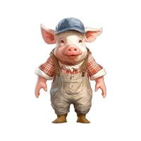 mignonne agriculteur porc avec casquette et à carreaux modèle chemise permanent vecteur