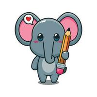 mignonne l'éléphant en portant crayon dessin animé vecteur illustration.