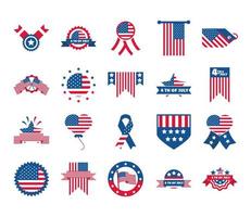 4 juillet célébration de la fête de l'indépendance honneur mémorial drapeau américain icônes définies icône de style plat vecteur