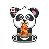 mignonne Panda en mangeant Pizza dessin animé vecteur illustration.