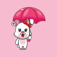 lapin en portant parapluie dessin animé vecteur illustration.