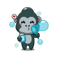 gorille soufflant bulles dessin animé vecteur illustration.
