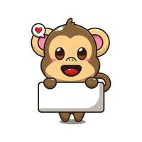 mignonne singe en portant salutation bannière dessin animé vecteur illustration.