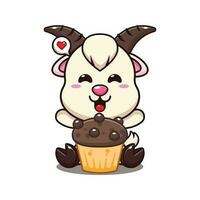 chèvre avec tasse gâteau dessin animé vecteur illustration.