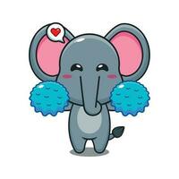 mignonne pom-pom girl l'éléphant dessin animé vecteur illustration.