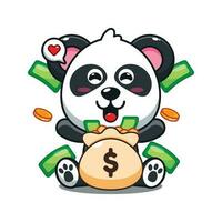 mignonne Panda avec argent sac dessin animé vecteur illustration.