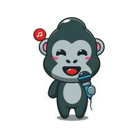 gorille en portant microphone dessin animé vecteur illustration.