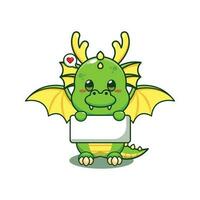 dragon en portant salutation bannière dessin animé vecteur illustration.