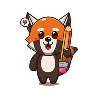 mignonne rouge Panda en portant crayon dessin animé vecteur illustration.