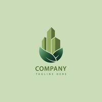 vert bâtiment moderne logo vecteur conception. une combinaison de Urbain bâtiments et thé feuilles