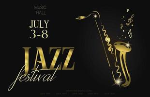 Saxophone de modèle de fond d'affiche de festival de musique de jazz avec la conception de vecteur de flyer de notes de musique