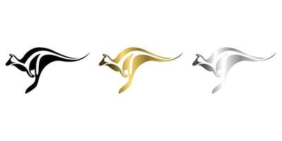 Illustration vectorielle de trois couleurs noir or argent ligne art sur fond blanc d'un kangourou adapté à la création de logo vecteur