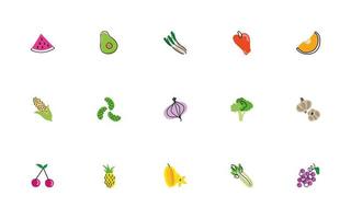 paquet d'icônes de fruits et légumes vecteur