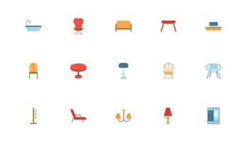 ensemble d'icônes de meubles vecteur