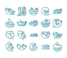 paquet d'icônes de jeu d'océan de vagues vecteur