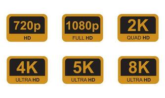 d'or 8k 4k 5k ultra HD vidéo résolution icône vecteur