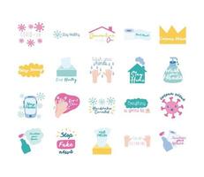 paquet de vingt icônes de style plat de lettrages de campagne vecteur
