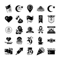 ensemble de vingt-cinq icônes de style silhouette cumhuriyet bayrami vecteur