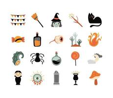lot de vingt icônes de collection de jeu halloween vecteur