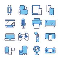 ensemble de seize appareils électroniques mis icônes de collection vecteur