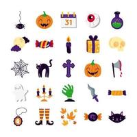 lot de vingt-cinq icônes de collection halloween set vecteur