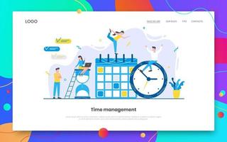 concept de page de destination internet de gestion du temps d'affaires avec des personnages travaillant ensemble vecteur