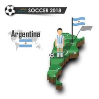 joueur de football de l'équipe nationale de football argentine et drapeau sur la carte du pays de conception 3d vecteur de fond isolé pour le concept de tournoi de championnat du monde international 2018
