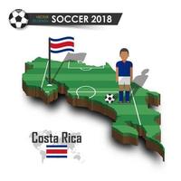 joueur de football de l'équipe nationale de football du costa rica et drapeau sur la carte du pays de conception 3d vecteur de fond isolé pour le concept de tournoi de championnat du monde international 2018